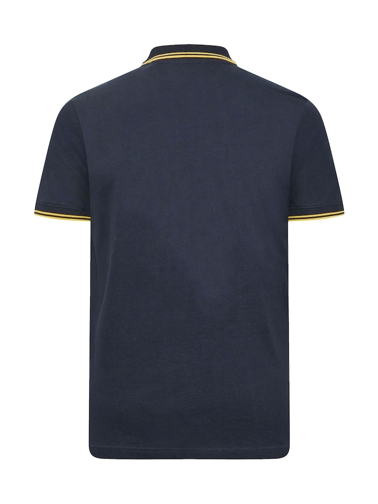 BadRhino Big & Tall Blue 100% Cotton Tipped Polo Shirt - Image 4 of 4
