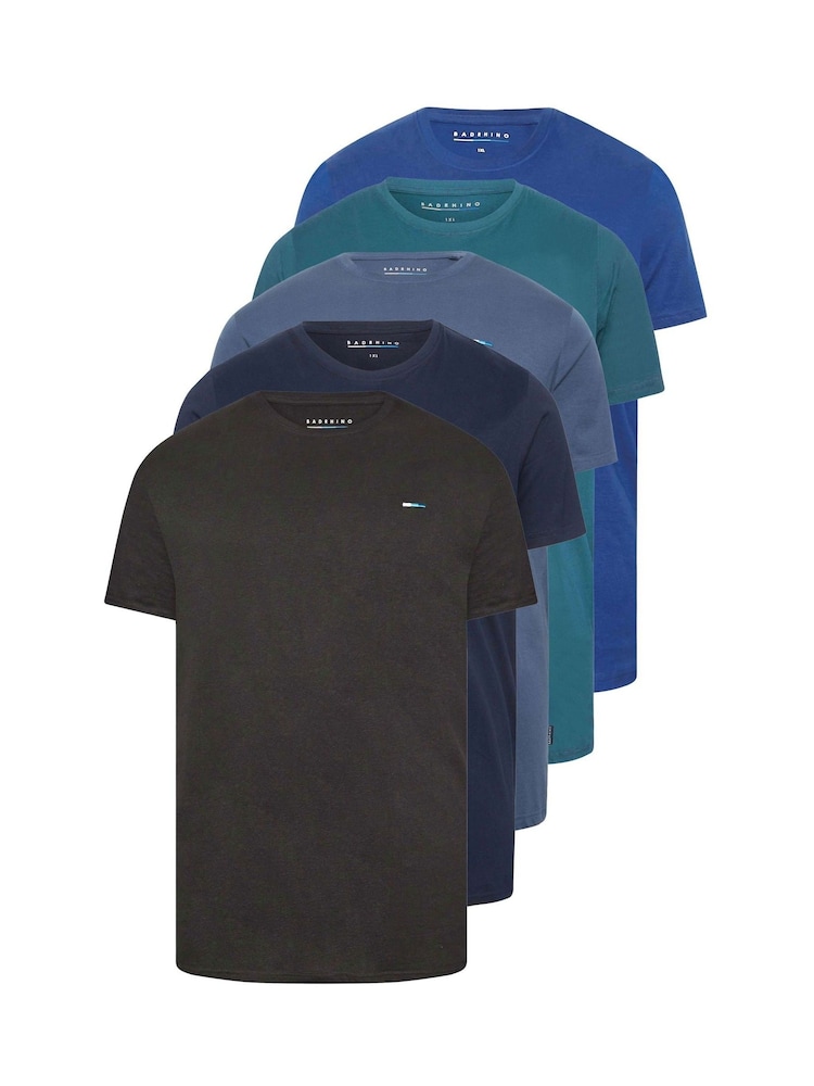 BadRhino Big & Tall Blue 100% Cotton Basic T-Shirts 5 Pack - Image 2 of 6