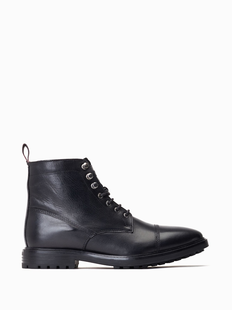 Base London Banff Lace Up Toe Cap Black Boots - Image 1 of 6