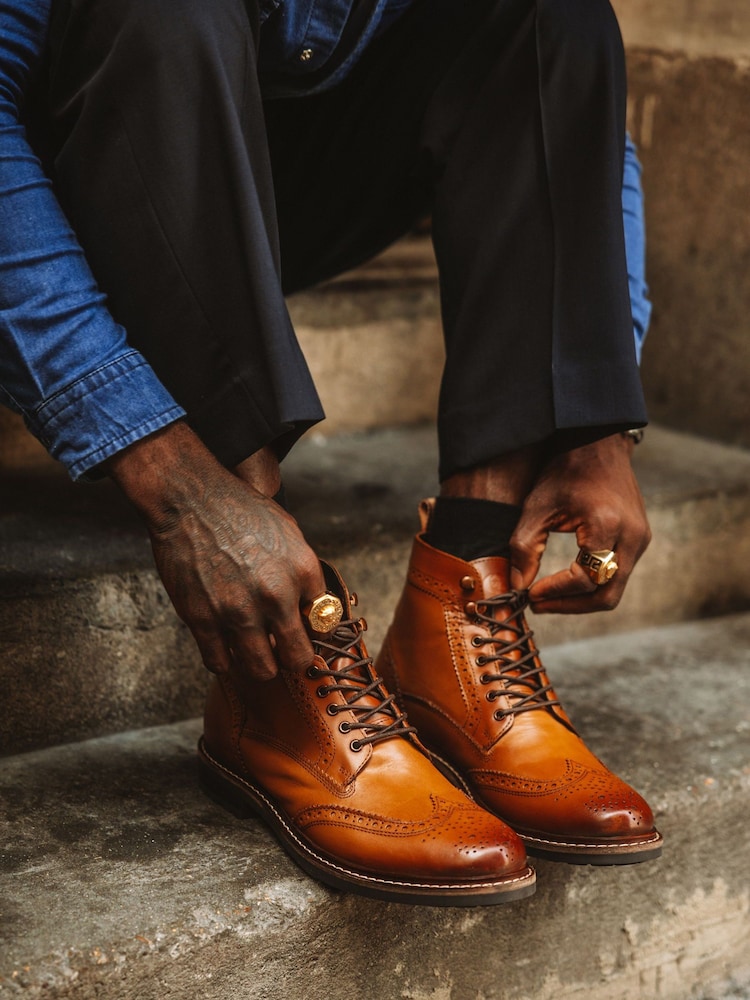 Buy Base London Tan Base London Dealer Lace-Up Brogue Boots from