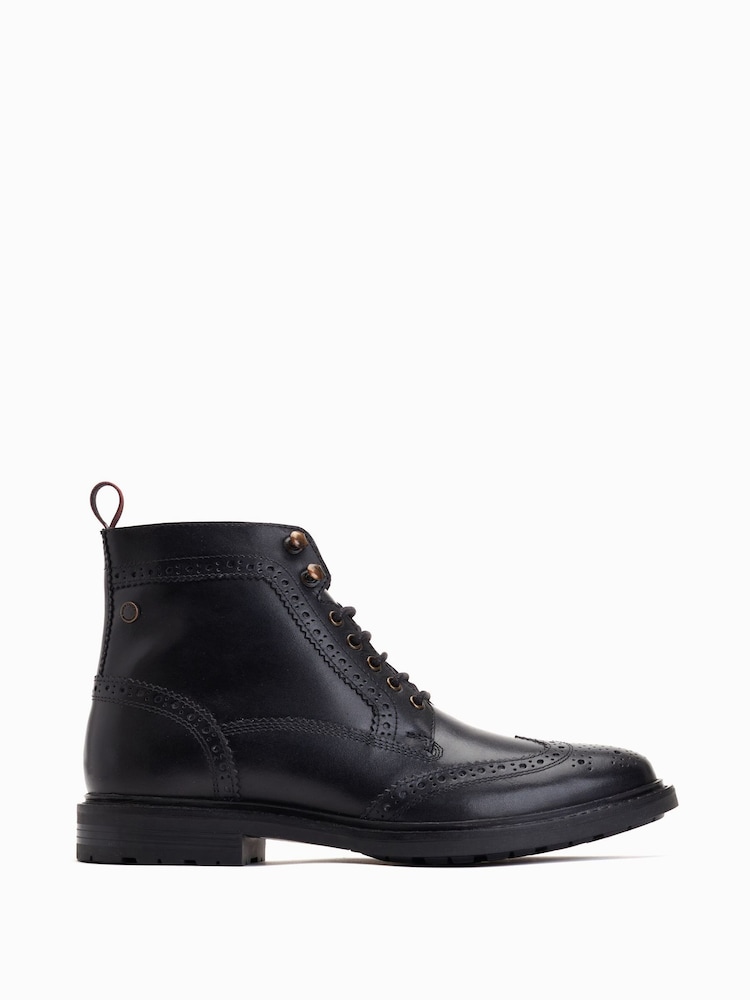 Черный - Base London Dealer Lace-Up Brogue Boots - Image 1 of 6