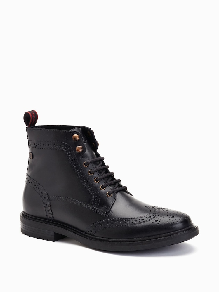Черный - Base London Dealer Lace-Up Brogue Boots - Image 2 of 6