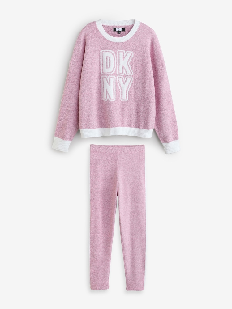 DKNY Pink Boucle Knit Top & Joggers Set - Image 1 of 3