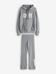 DKNY Grey Boucle Knit Hoodie & Pant Lounge Set - Image 1 of 3