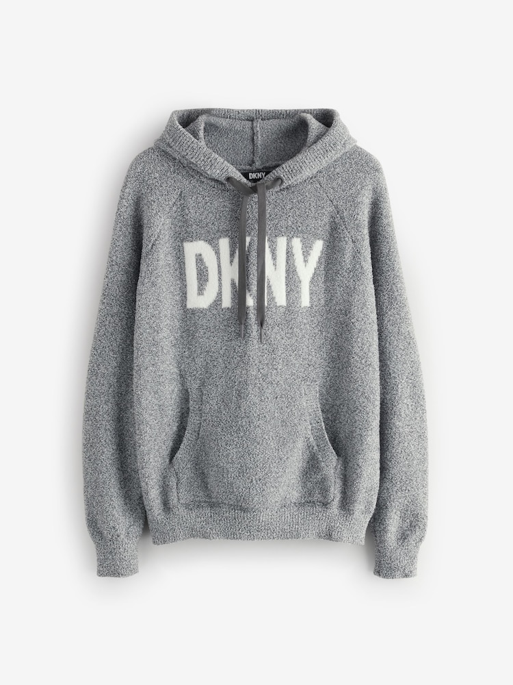 DKNY Grey Boucle Knit Hoodie & Pant Lounge Set - Image 2 of 3