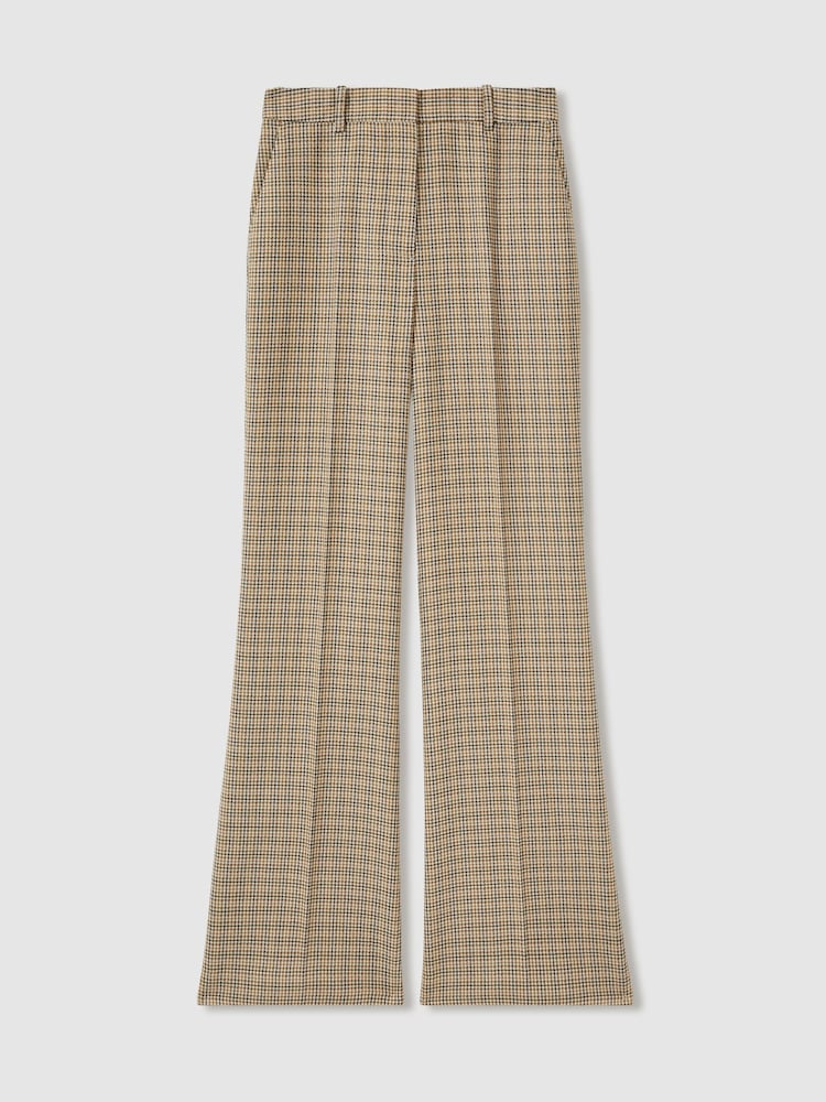 Reiss Brown Check Vida Petite Wool Wide-Leg Houndstooth-Check Trousers - Image 2 of 8