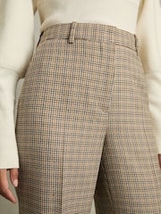 Reiss Brown Check Vida Petite Wool Wide-Leg Houndstooth-Check Trousers - Image 3 of 8