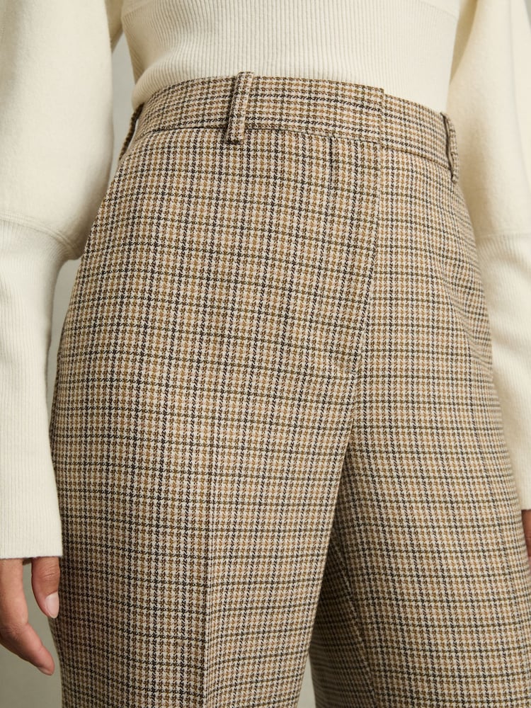 Reiss Vida Wool Wide-Leg Houndstooth-Check Trousers - Image 3 of 8