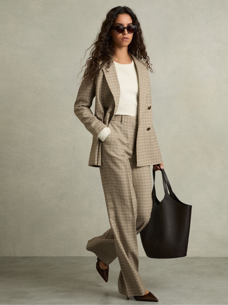 Reiss Vida Wool Wide-Leg Houndstooth-Check Trousers - Image 4 of 8