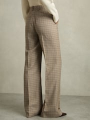 Reiss Brown Check Vida Petite Wool Wide-Leg Houndstooth-Check Trousers - Image 5 of 8