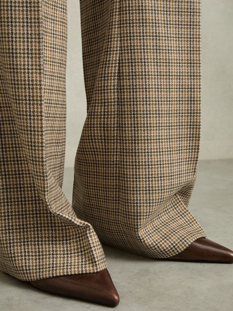 Reiss Vida Wool Wide-Leg Houndstooth-Check Trousers - Image 6 of 8