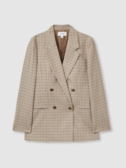 Reiss Brown Check Vida Petite Wool Double-Breasted Houndstooth-Check Blazer - Image 2 of 9