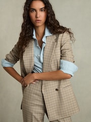 Reiss Brown Check Vida Petite Wool Double-Breasted Houndstooth-Check Blazer - Image 3 of 9