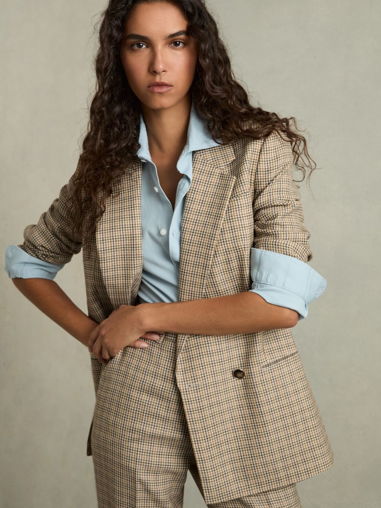 Reiss Vida Wool Double-Breasted Houndstooth-Check Blazer - Image 3 of 9