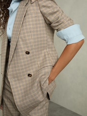 Reiss Brown Check Vida Petite Wool Double-Breasted Houndstooth-Check Blazer - Image 4 of 9