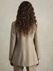 Reiss Brown Check Vida Petite Wool Double-Breasted Houndstooth-Check Blazer - Image 5 of 9
