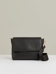 Reiss Black Selena Leather Flap Crossbody Bag - Image 1 of 5