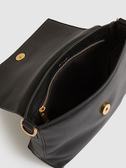 Reiss Black Selena Leather Flap Crossbody Bag - Image 3 of 5