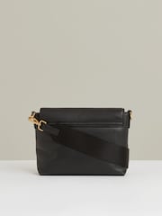 Reiss Black Selena Leather Flap Crossbody Bag - Image 4 of 5