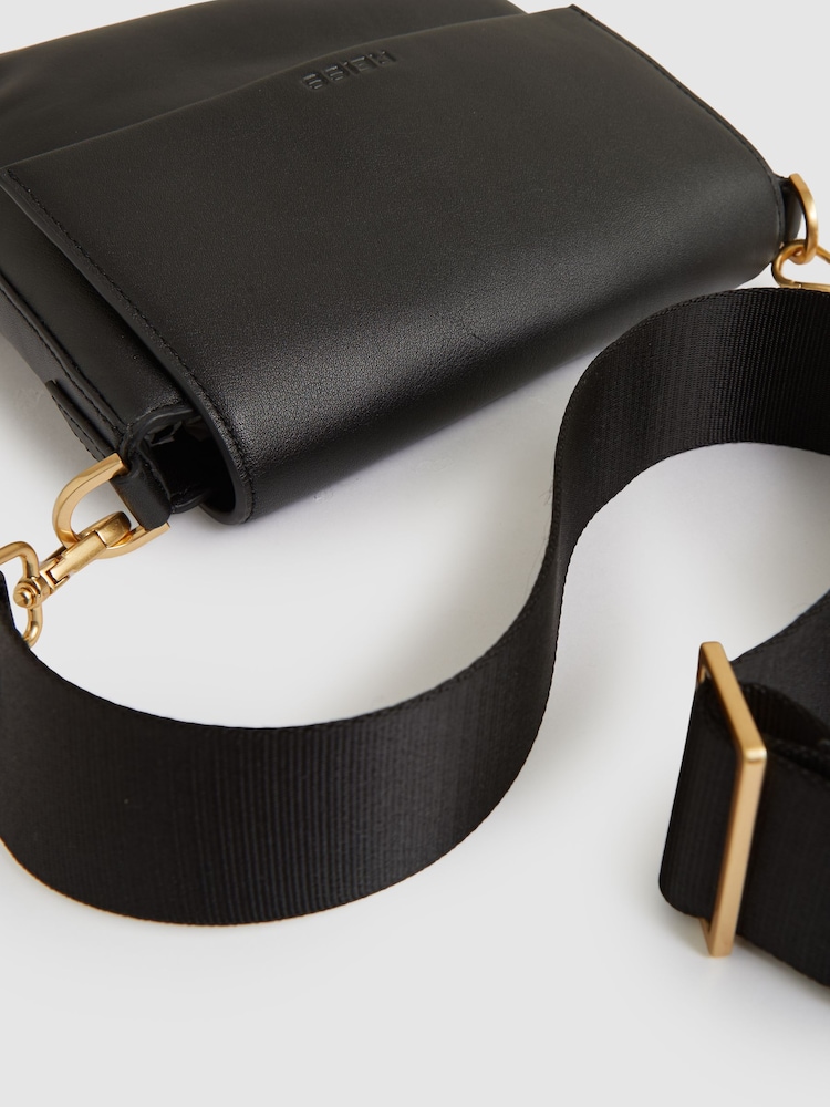 Reiss Black Selena Leather Flap Crossbody Bag - Image 5 of 5