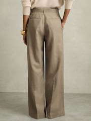 Reiss Neutral Clara Wool Belted Wide-Leg Trousers - Image 5 of 6