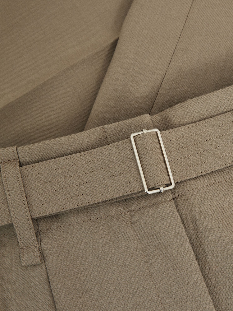Reiss Neutral Clara Wool Belted Wide-Leg Trousers - Image 6 of 6