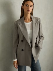 Reiss Grey Darla Wool Oversized Double-Breasted Blazer - Image 1 of 7