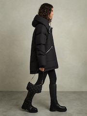 Reiss Black Lexie Concealed-Hood Puffer Coat - Image 7 of 8