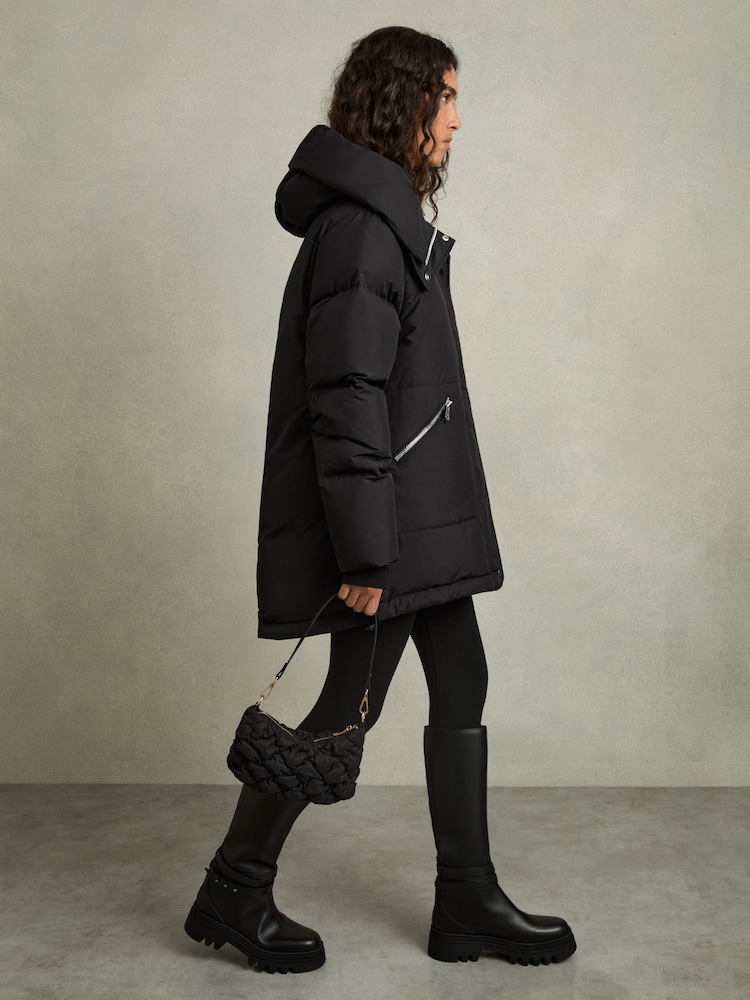 Reiss Black Lexie Concealed-Hood Puffer Coat - Image 7 of 8