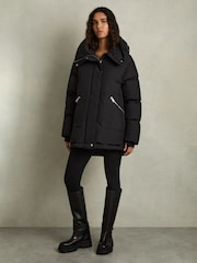Reiss Black Lexie Petite Concealed-Hood Puffer Coat - Image 3 of 9