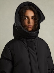 Reiss Black Lexie Petite Concealed-Hood Puffer Coat - Image 4 of 9