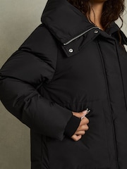 Reiss Black Lexie Petite Concealed-Hood Puffer Coat - Image 5 of 9