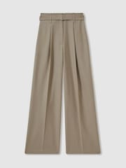 Reiss Neutral Clara Petite Wool Belted Wide-Leg Trousers - Image 2 of 7