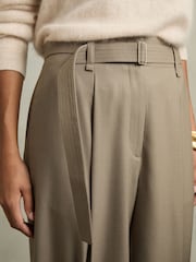 Reiss Neutral Clara Petite Wool Belted Wide-Leg Trousers - Image 4 of 7