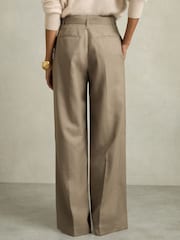 Reiss Neutral Clara Petite Wool Belted Wide-Leg Trousers - Image 5 of 7