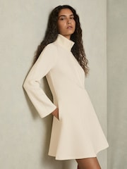 Reiss Cream Krysta ZIp-Neck Interlock-Jersey Dress - Image 1 of 6