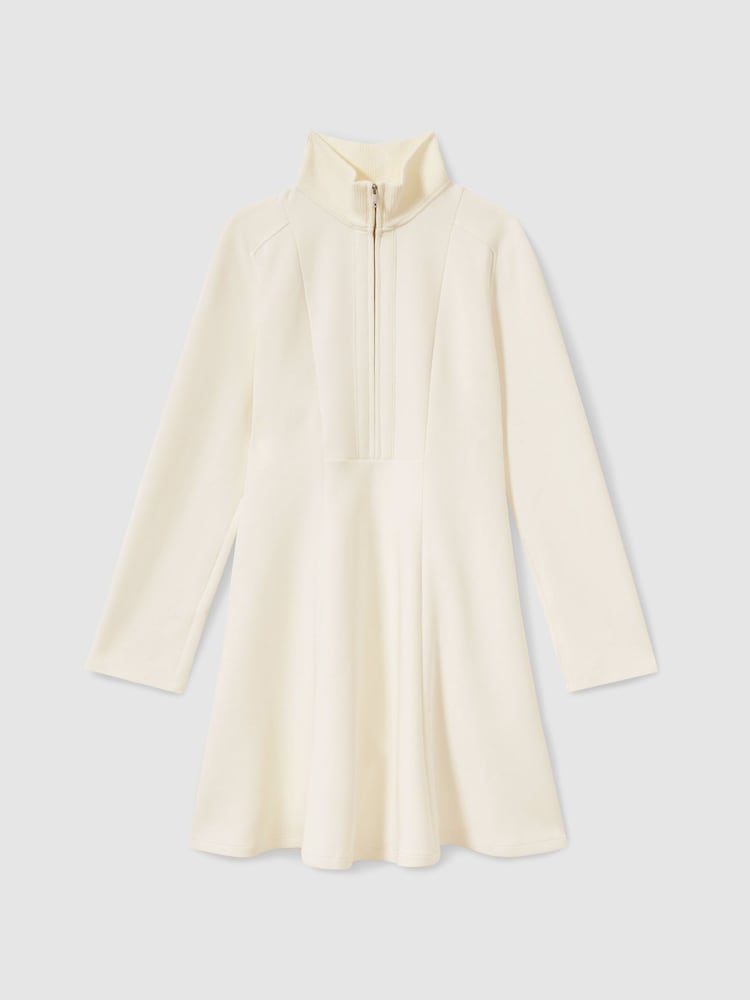 Reiss Cream Krysta ZIp-Neck Interlock-Jersey Dress - Image 2 of 6