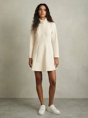 Reiss Cream Krysta ZIp-Neck Interlock-Jersey Dress - Image 3 of 6