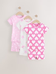 Pink/white heart star Short Pyjamas 3 Pack (9mths-12yrs) - Image 1 of 7