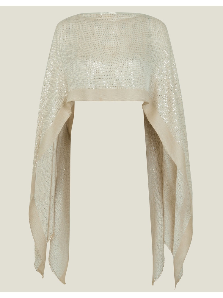 Accessorize Natural Sequin Embellished Poncho - Image 4 of 4