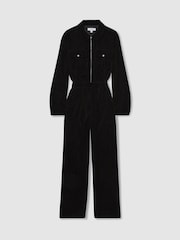 Reiss Black Vinnia Patch-Pocket Velvet Jumpsuit - Image 2 of 6