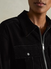 Reiss Black Vinnia Patch-Pocket Velvet Jumpsuit - Image 4 of 6