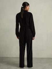 Reiss Black Vinnia Patch-Pocket Velvet Jumpsuit - Image 5 of 6