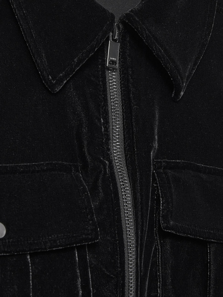 Reiss Black Vinnia Patch-Pocket Velvet Jumpsuit - Image 6 of 6