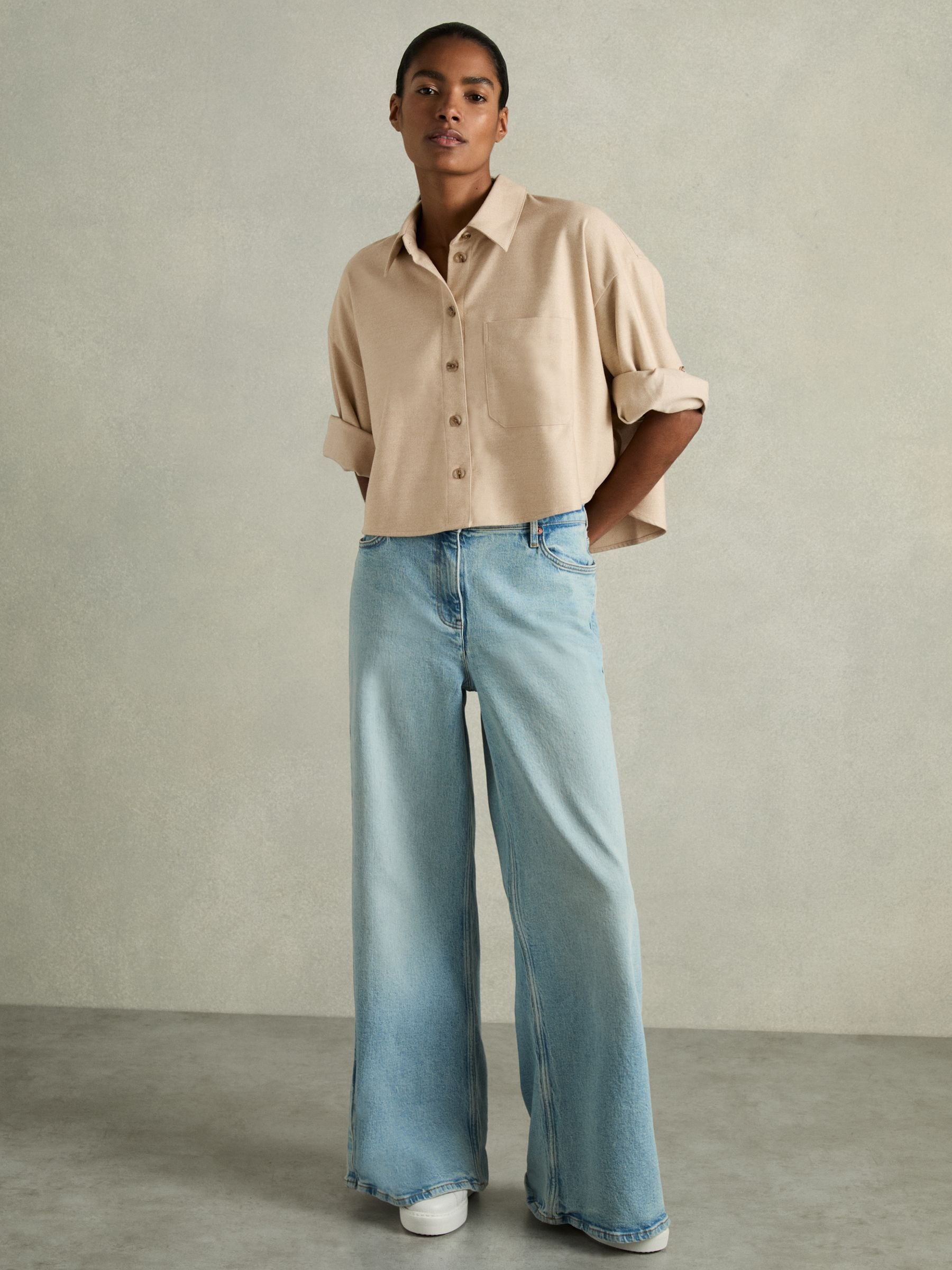 Buy Reiss Stone Lenny Cropped Flannel Shirt from Next USA