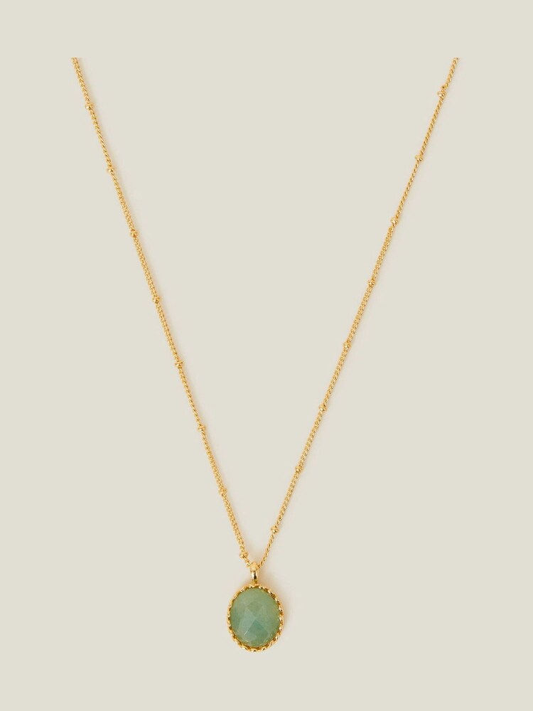 Accessorize Gold Plated 14ct Aventurine Healing Pendant Necklace - Image 1 of 2