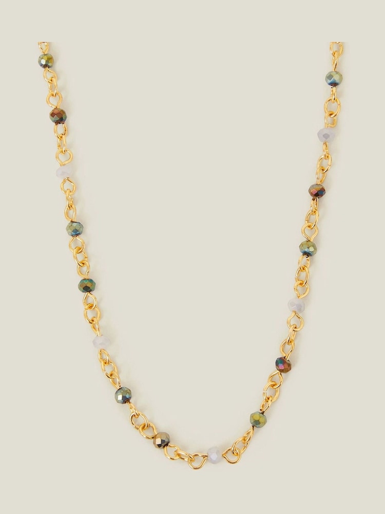 Accessorize Gold Plated 14ct Beaded Station Necklace - Image 1 of 2 Accessorize Gold Plated 14ct Beaded Station Necklace - Image 1 of 2