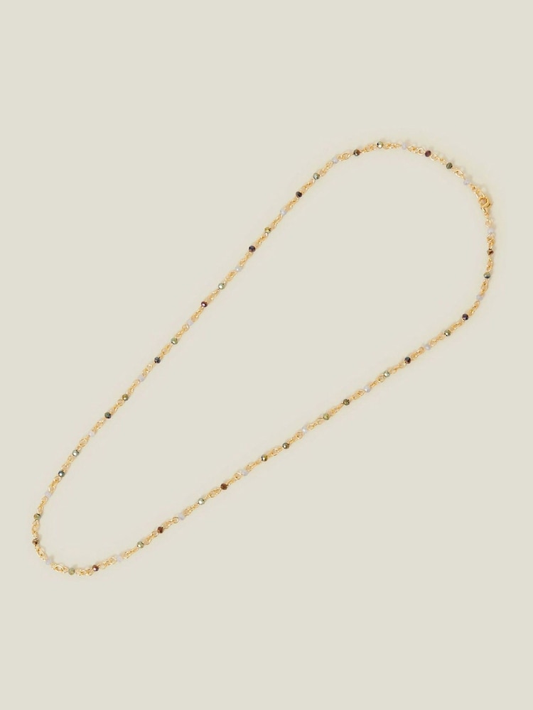 Accessorize Gold Plated 14ct Beaded Station Necklace - Image 2 of 2 Accessorize Gold Plated 14ct Beaded Station Necklace - Image 2 of 2