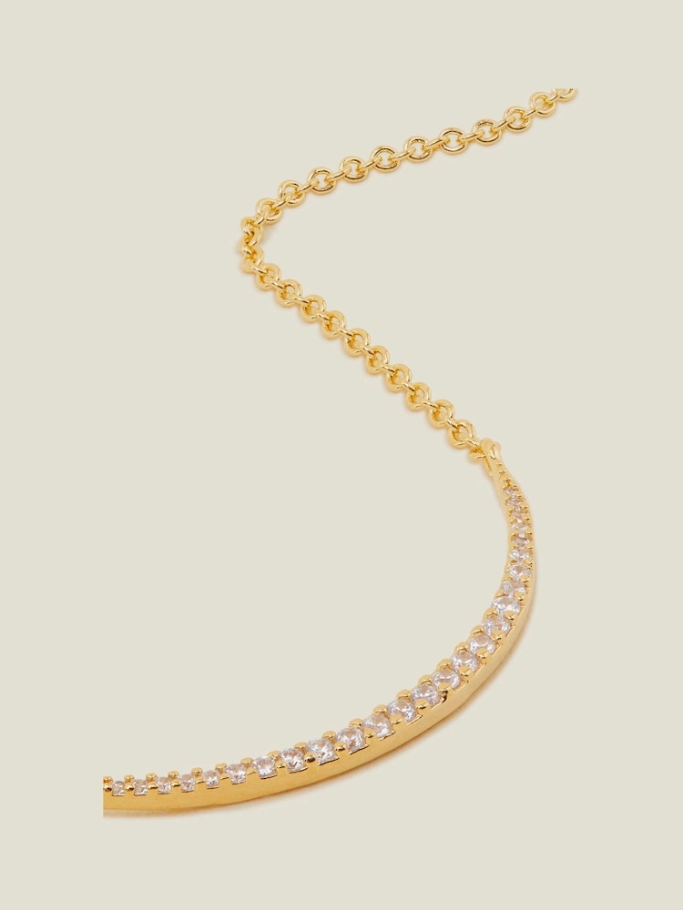 Accessorize Gold Tone 14ct Curved Bar Necklace - Image 1 of 2 Accessorize Gold Tone 14ct Curved Bar Necklace - Image 1 of 2