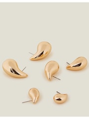 Accessorize Gold Tone Drop Curve Earrings 3 Pack - Image 1 of 3